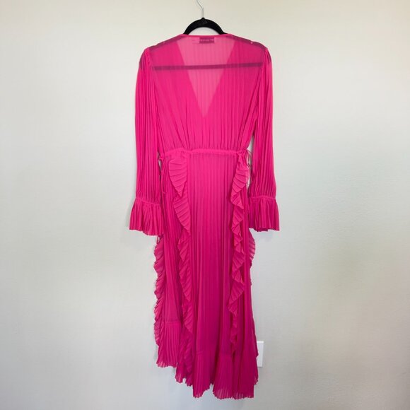 Self Portrait Women's Pleated Ruffle Chiffon Midi Dress Size 6 Color Pink - Picture 5 of 5